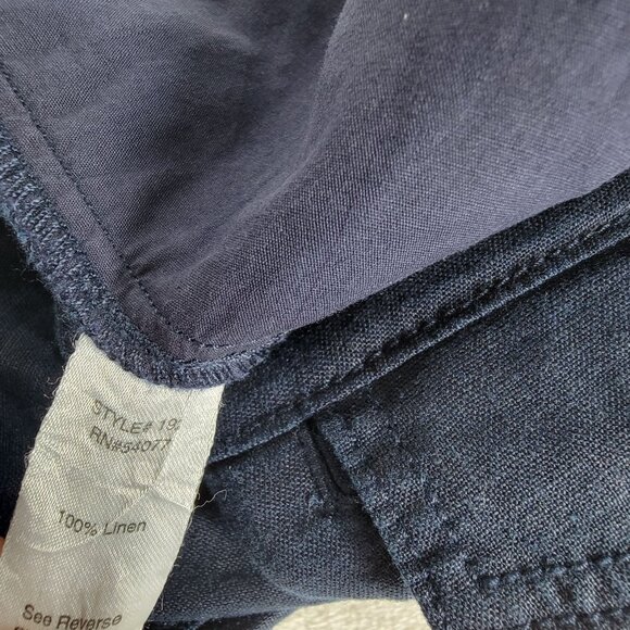 Cabi Women Navy Linen Straight Leg Cropped Pants Size 10 Nautical Button Accent - Picture 4 of 11